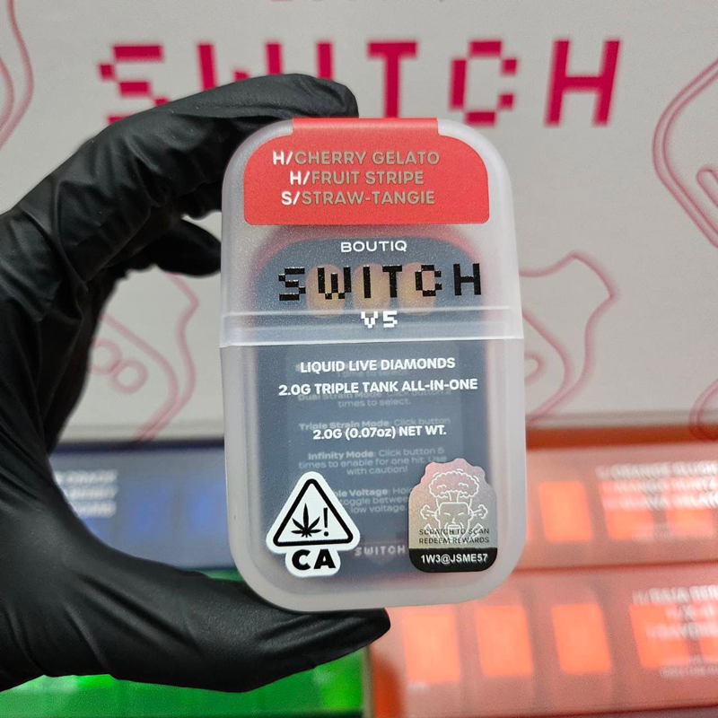 d8 gas boutiq disposable vape pen Boutique Switch V5 - Cherry Gelato (H) - Fruit Stripe (H) - Straw Tangie  (S) - 2G Disposable